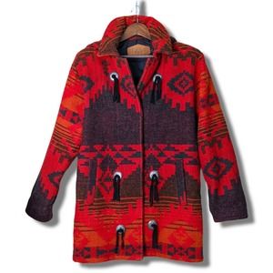 Vintage Woolrich Womens Blanket Coat Wool Aztec Red Navajo Southwest Small VTG